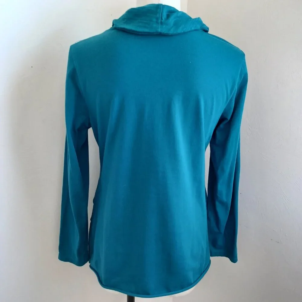Soft Surroundings Womens‎ Teal Blue Cowl Neck Tiered Long Sleeve Top Size S